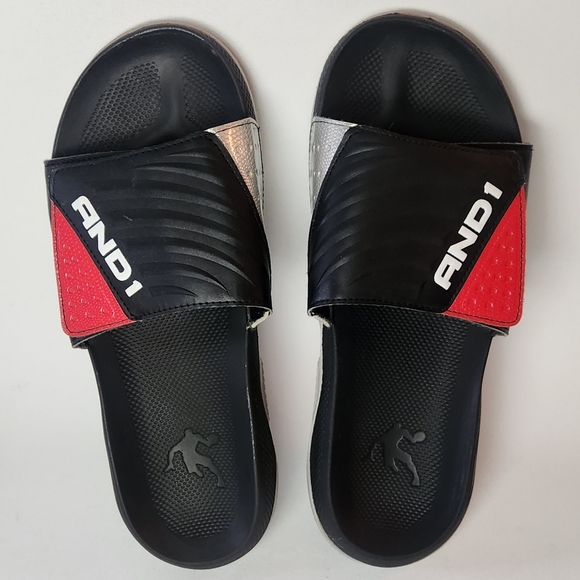 And1 Other - And1 Black, Red and Silver Slide Sandals